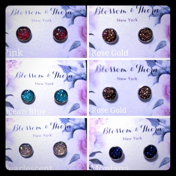 Blossom & Thorn Jewelry - Pink Druzy Stud Earings Surgical Steel Post Blossom & Thorn Jewelry - Pink Druzy Stud Earings Surgical Steel Post